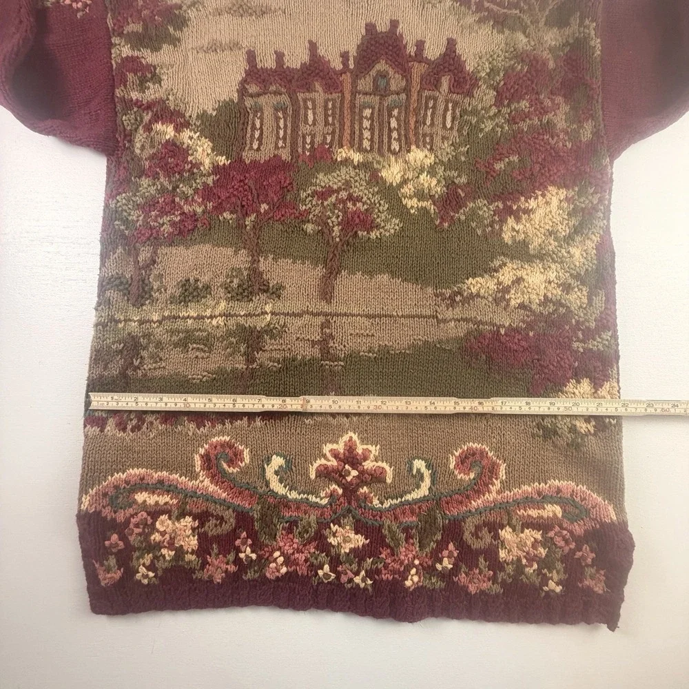 Vintage Country Mansion House Hand Knitted Floral Sweater Northern Isle Large - Picture 14 of 16